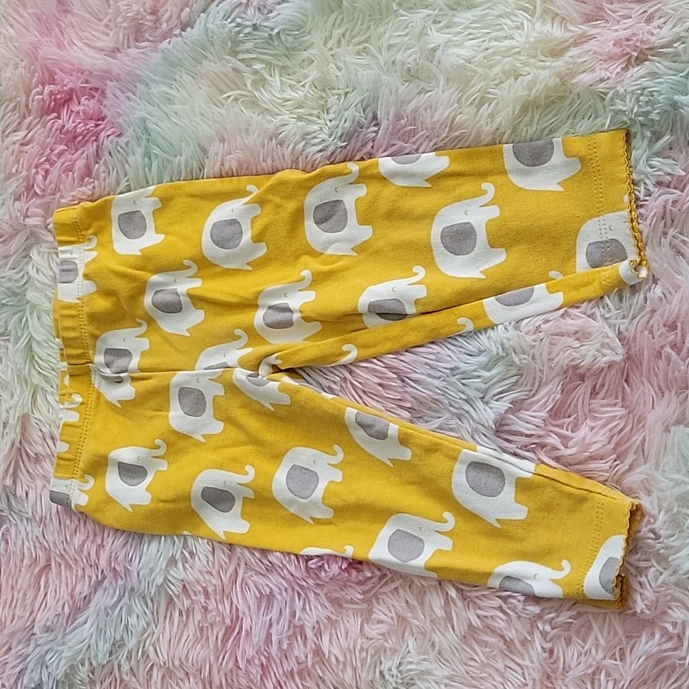 Carter's yellow gray white baby or Mama elephant cute pants modern print cute!